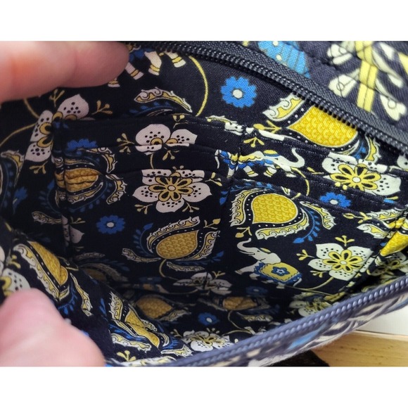 Vera Bradley Hipster Ellie Blue Yellow Elephant Pattern Crossbody Bag Purse - Picture 8 of 15